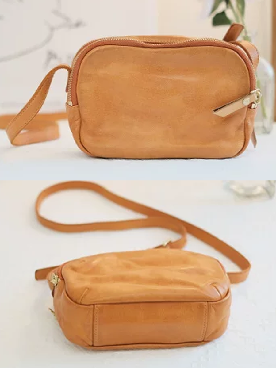 Vintage Leather Cloud Cube Crossbody Bag