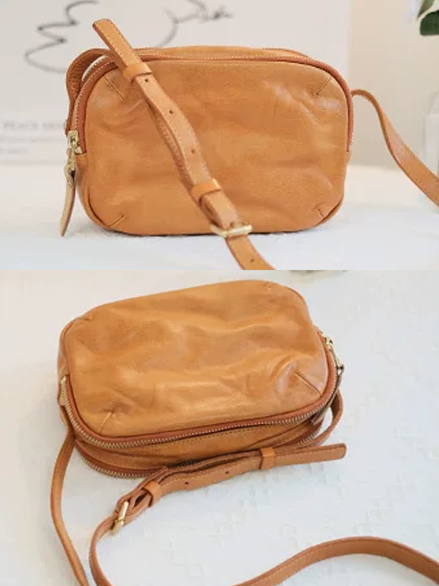 Vintage Leather Cloud Cube Crossbody Bag