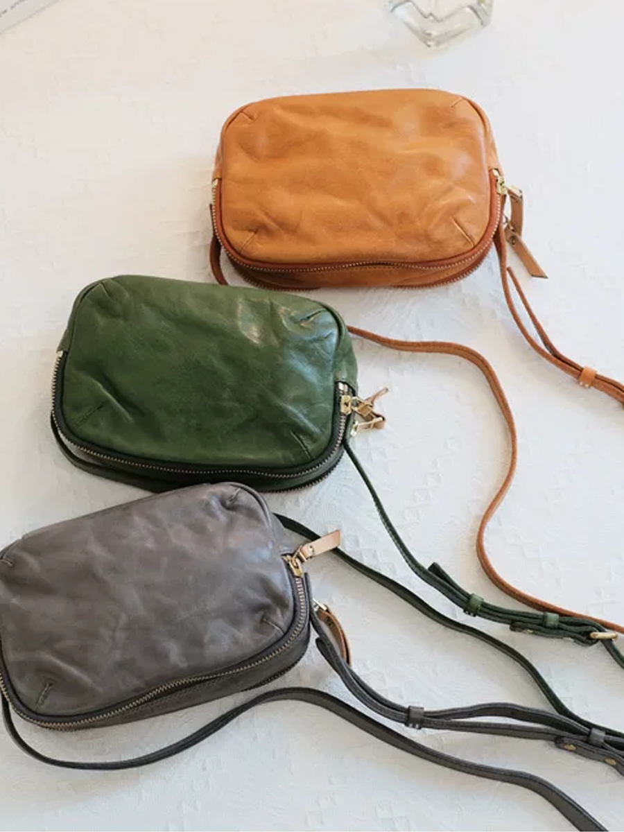 Vintage Leather Cloud Cube Crossbody Bag