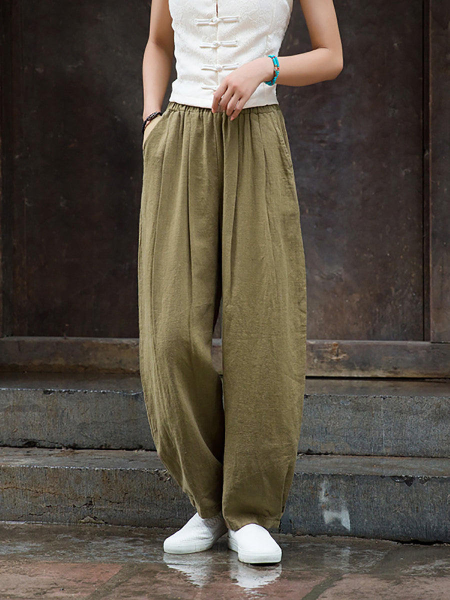 Women Vintage Solid Fleece-lined Harem Pants
