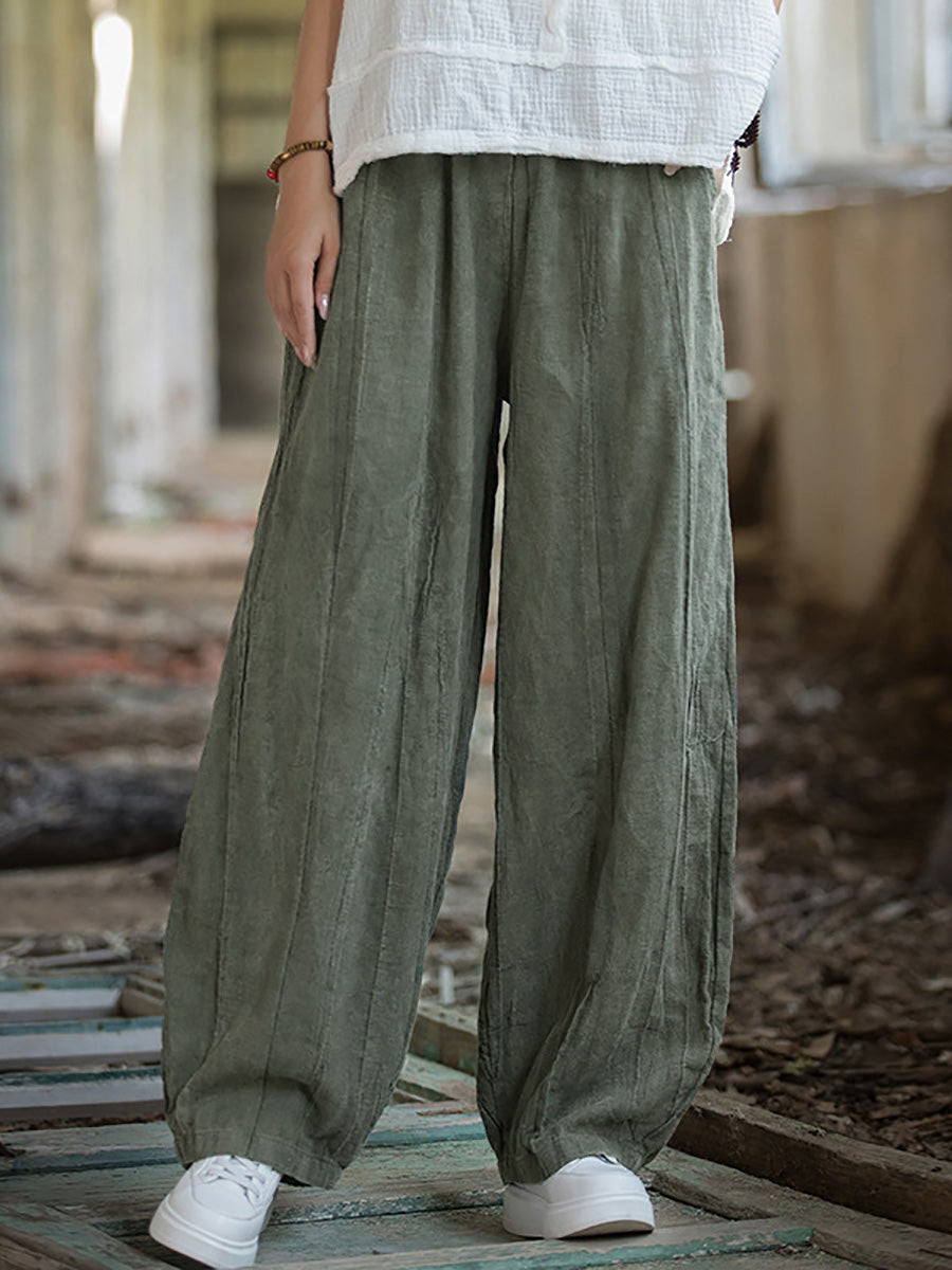 Plus Size Women Vintage Autumn Tie-dye Ramie Harem Pants