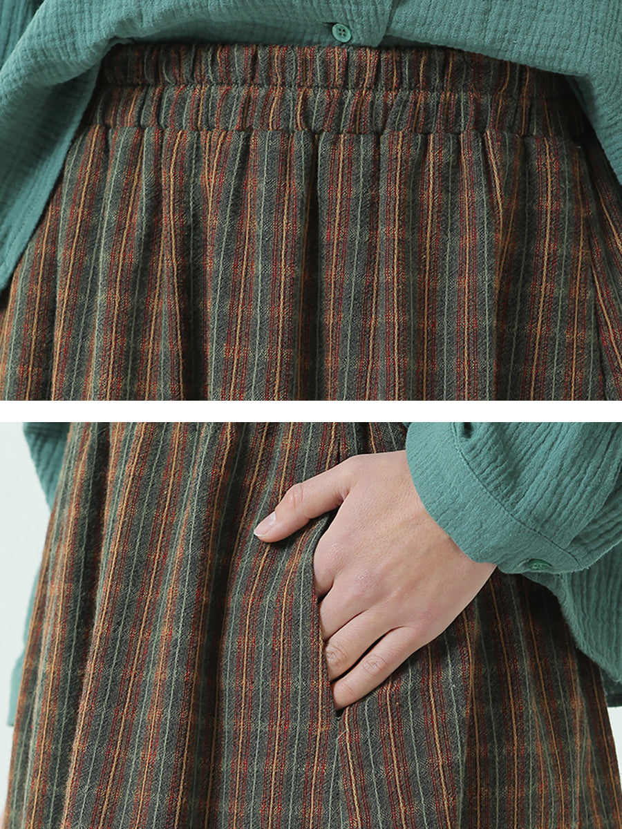 Plus Size Spring Elastic Waist Plaid Loose Vintage Long Skirt