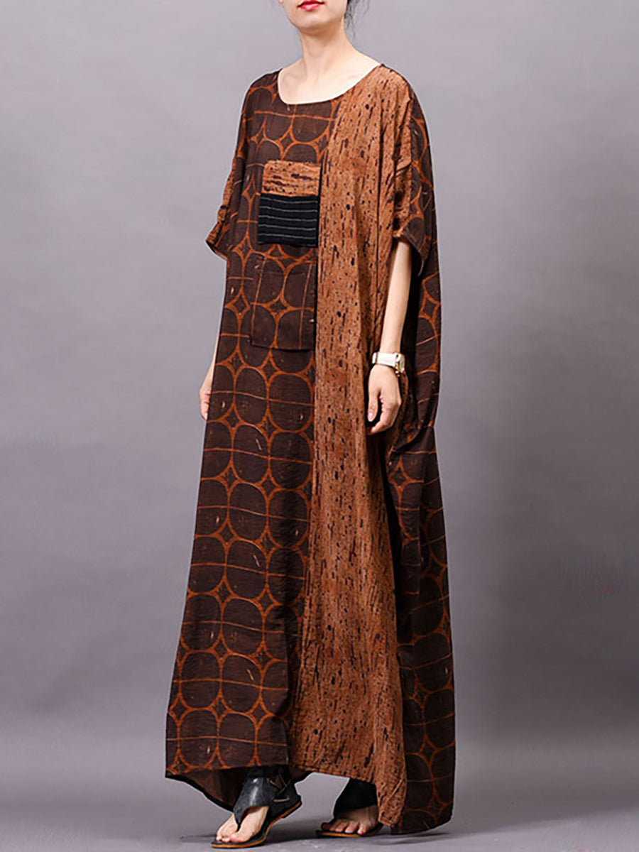 Plus Size Women Vintage Print Maxi Dress