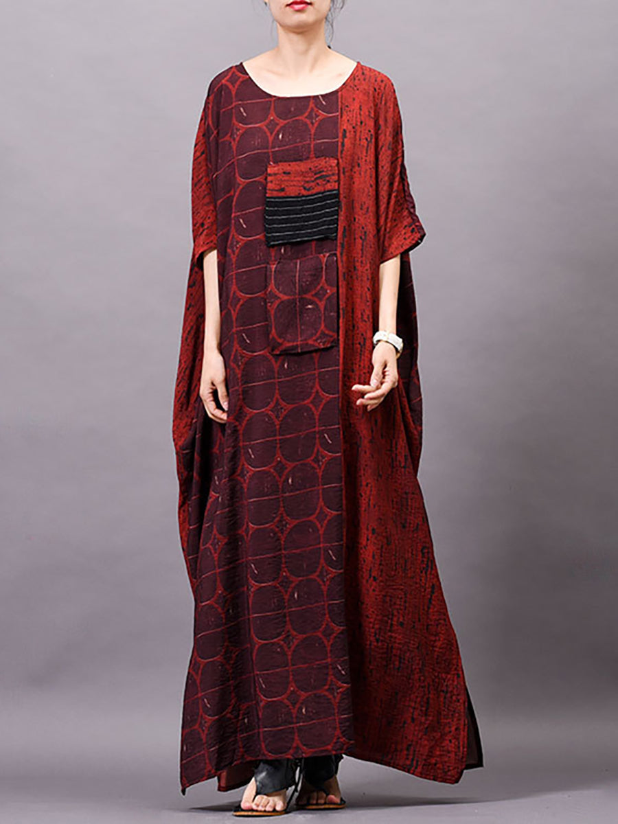 Plus Size Women Vintage Print Maxi Dress