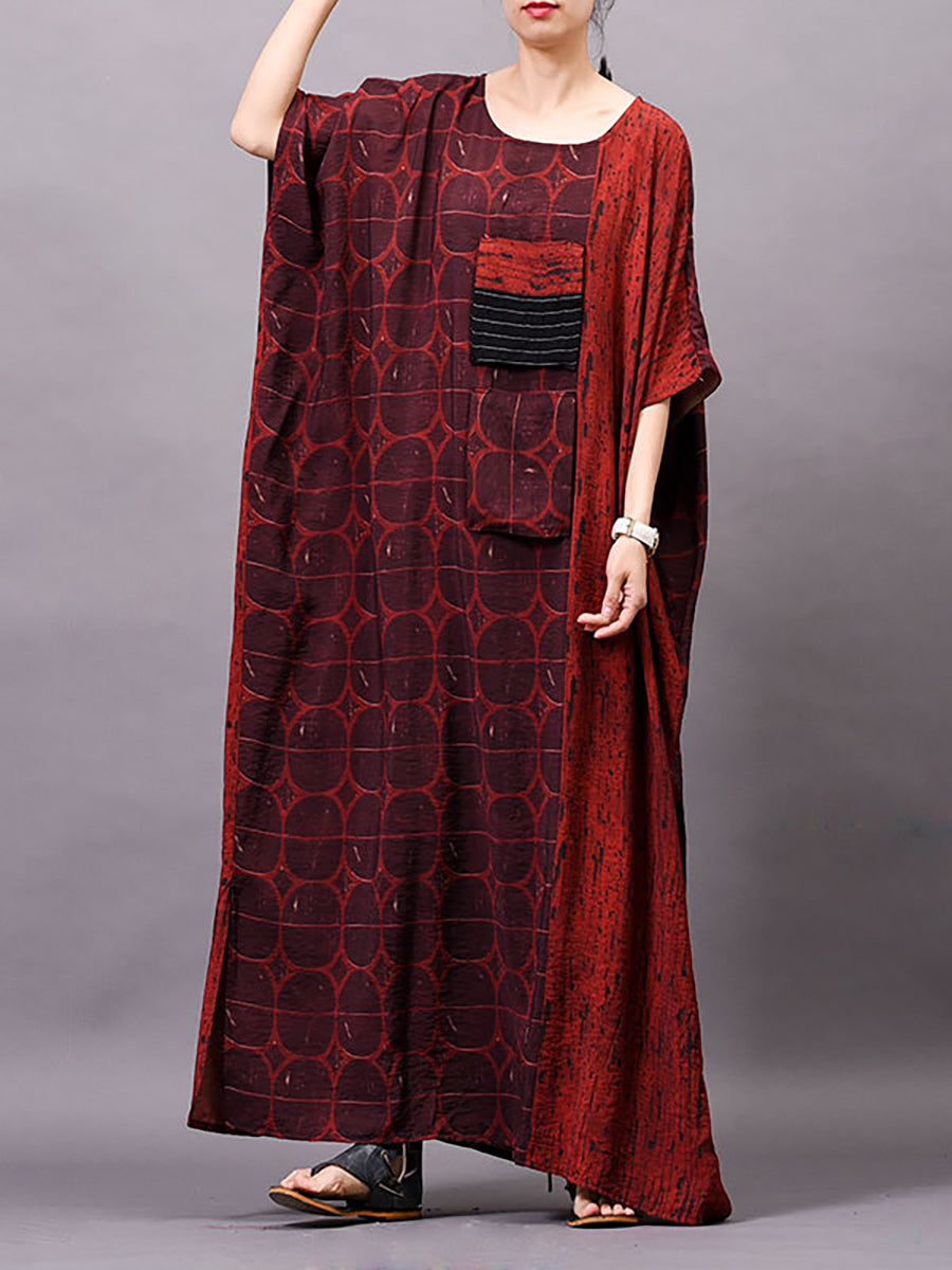 Plus Size Women Vintage Print Maxi Dress