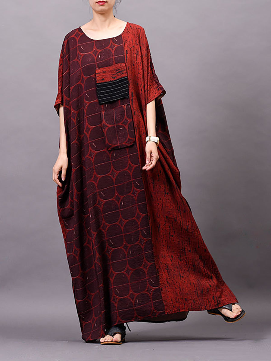 Plus Size Women Vintage Print Maxi Dress
