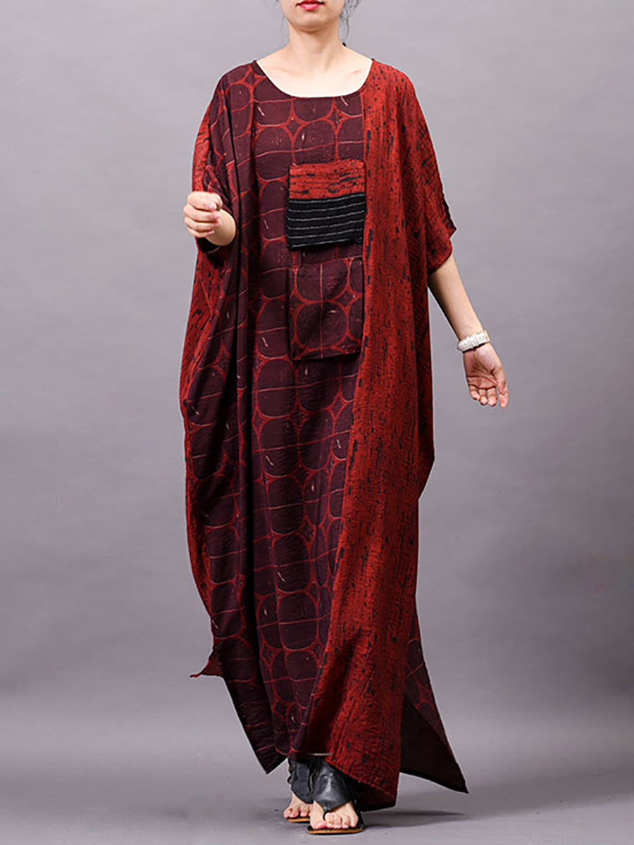 Plus Size Women Vintage Print Maxi Dress