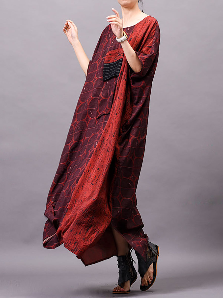 Plus Size Women Vintage Print Maxi Dress