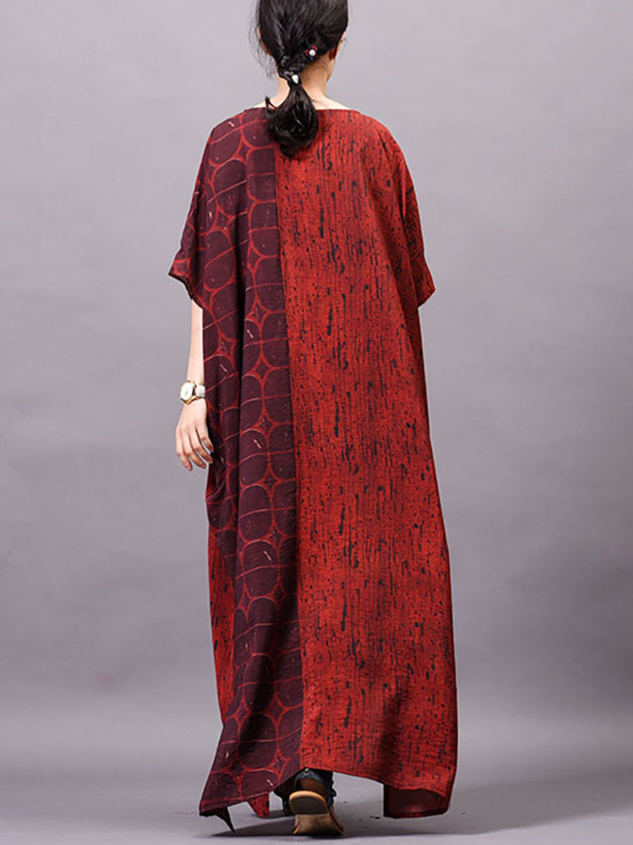 Plus Size Women Vintage Print Maxi Dress