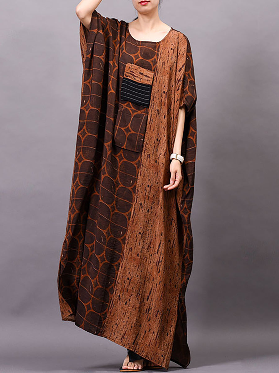 Plus Size Women Vintage Print Maxi Dress