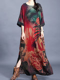 Plus Size Women Casual Retro Floral Maxi Dress