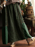 Women Spring Retro Spliced A-Shape Cotton Skirt