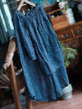 Plus Size Women Summer Vintage Solid Spliced Ramie Wide-leg Pants
