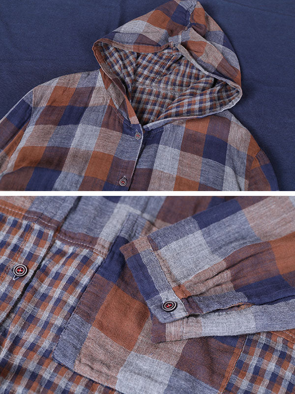 Plus Size Loose Stitching Drawstring Cotton Linen Shirt