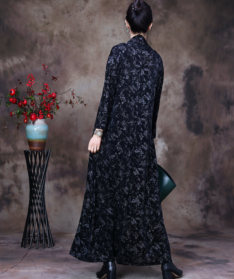 Plus-Size Women Vintage Abstract Print V-Neck Loose Maxi Dress