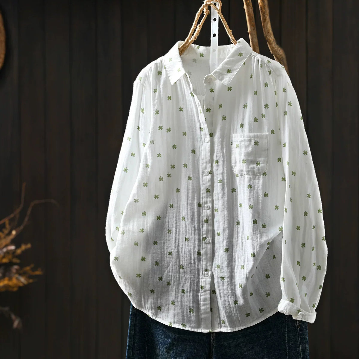 Women Artsy Print 100% Cotton Loose Long Sleeve Blouse