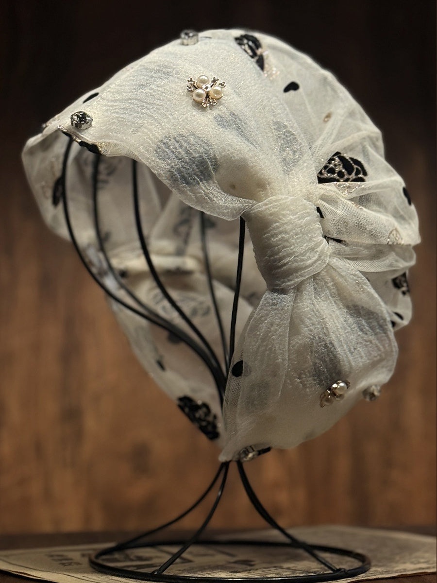 Women Spring Summer Rhinestone Floral Beaded Mesh Beanie Cap