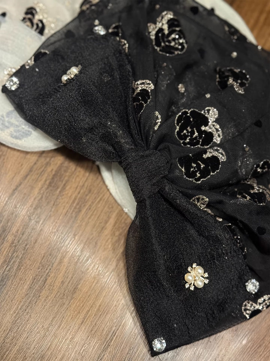 Women Spring Summer Rhinestone Floral Beaded Mesh Beanie Cap