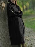 Plus Size Women Autumn Casual Pure Color Stand Collar Knit Dress