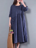 Plus Size - Casual Loose Stripe Long Sleeve Dress