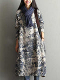 Women's Plus Size Cotton Vintage Casual Loose Toile Print Maxi Dress
