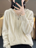 Women Autumn Casual Pure Color Hooded Sweater