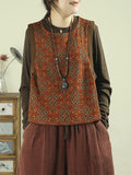 Women Vintage Square Neck Printed Bound-Edge Vest