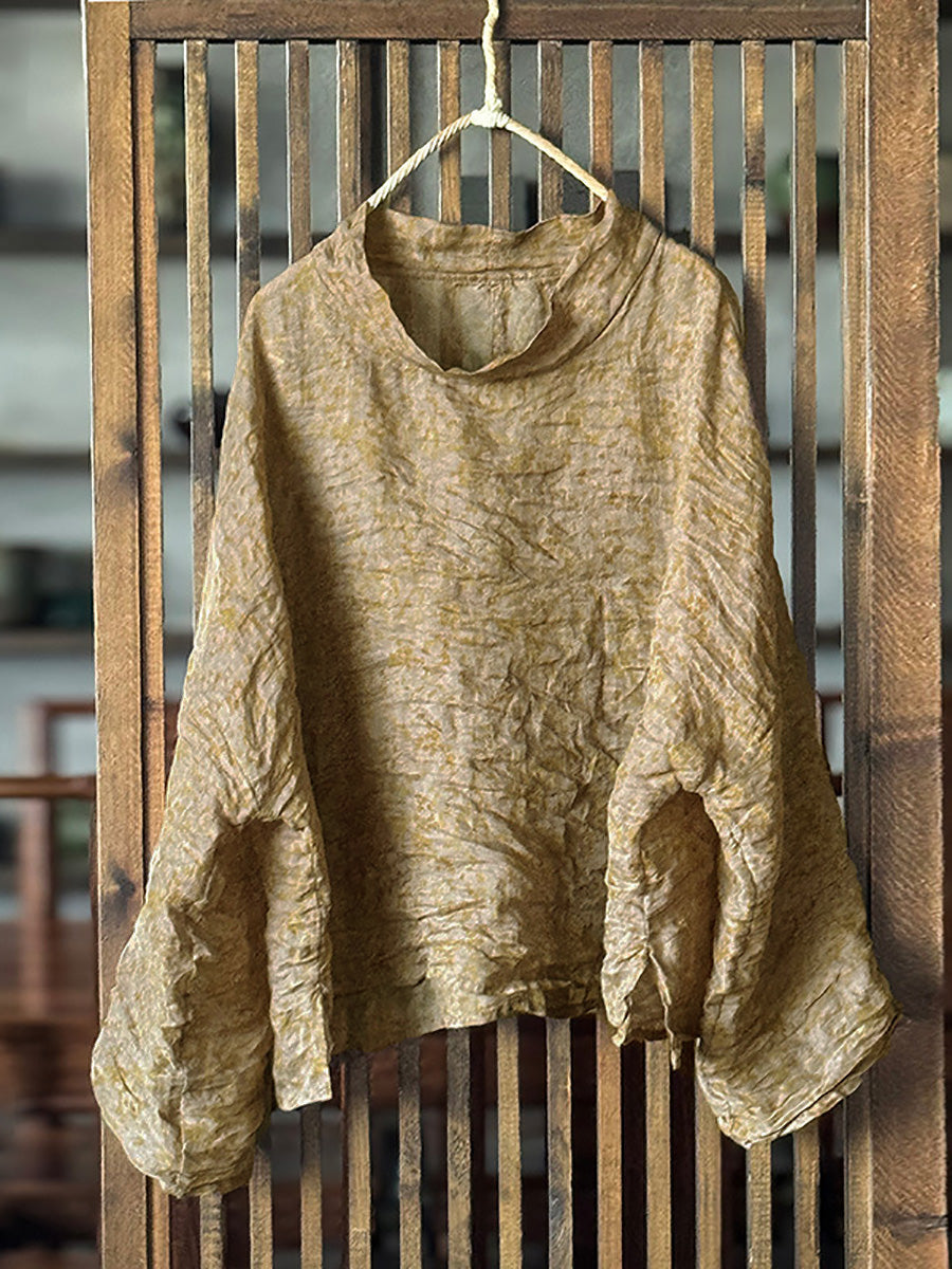Women Artsy Autumn Flower Turtleneck Blouse
