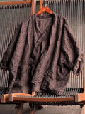 Women Vintage Floral V-Neck Strap Linen Shirt