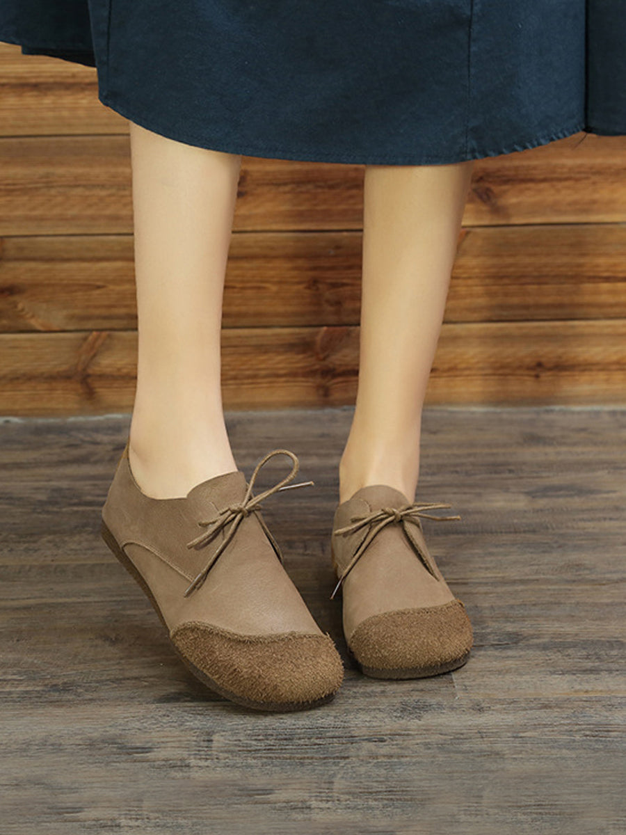 Women Retro Genuine Leather Spliced Flat Shoes