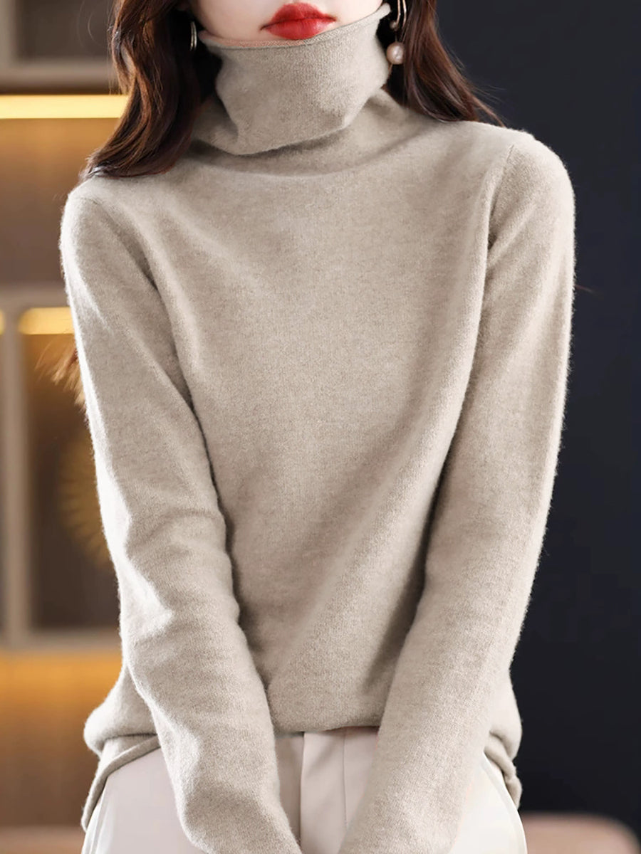 Women Autumn Casual Knitted Wool Turtleneck Sweater