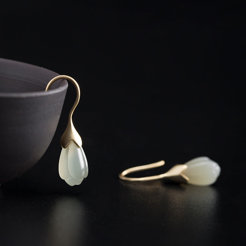 Retro Women Orchid Jade Earrings