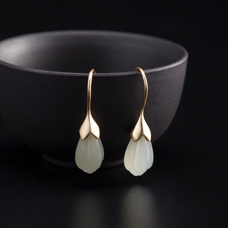 Retro Women Orchid Jade Earrings