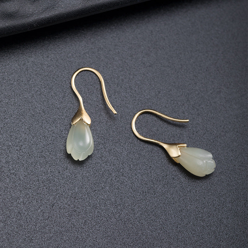Retro Women Orchid Jade Earrings