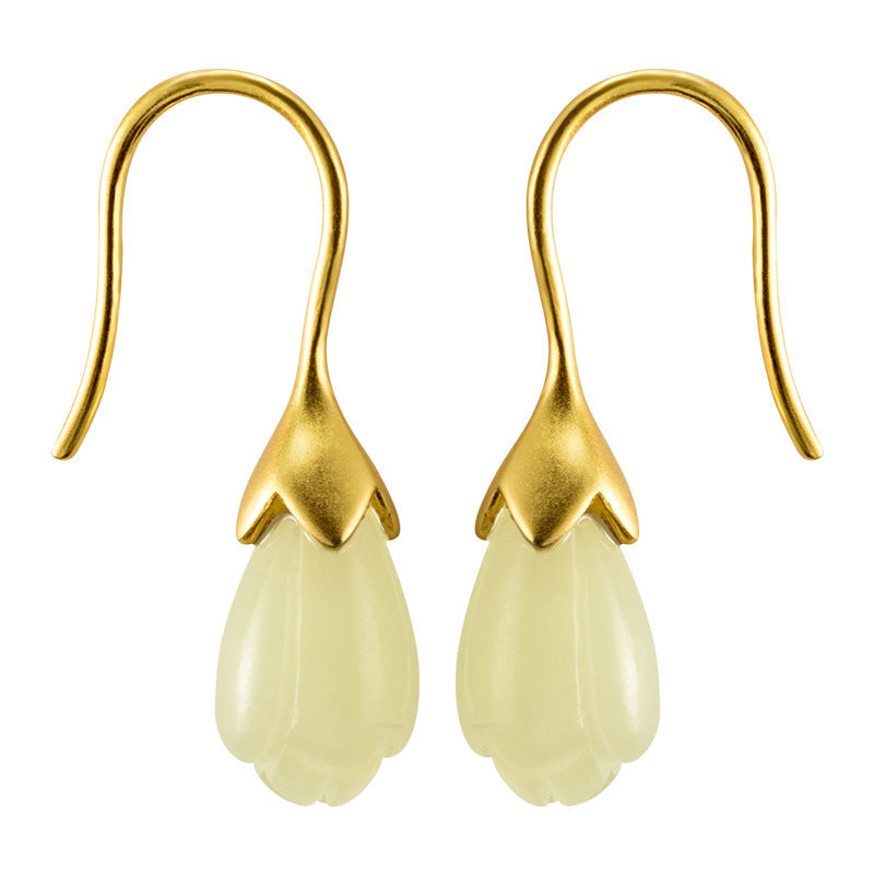 Retro Women Orchid Jade Earrings