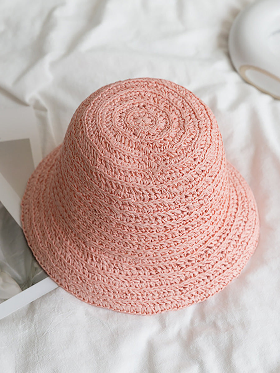 Women Summer Straw Weave Solid Travel Sunproof Hat