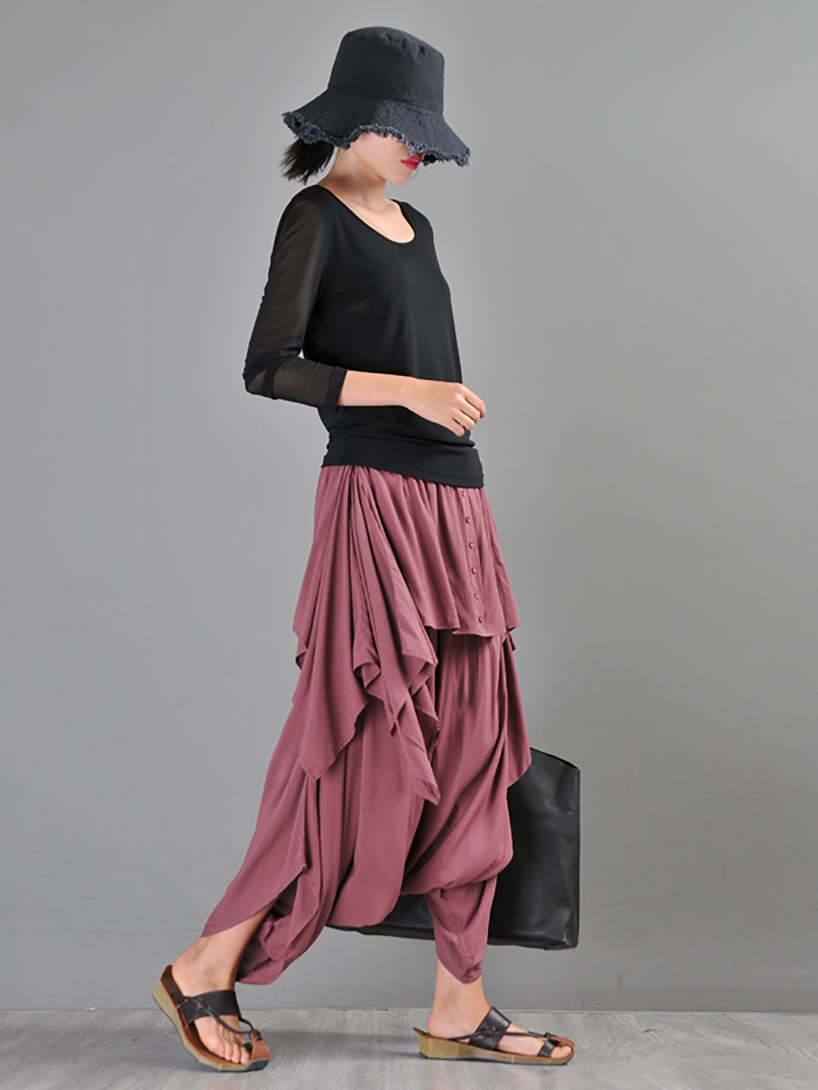 Women Summer Cotton Irregular Skirt-Harem Pants Jumpsuit
