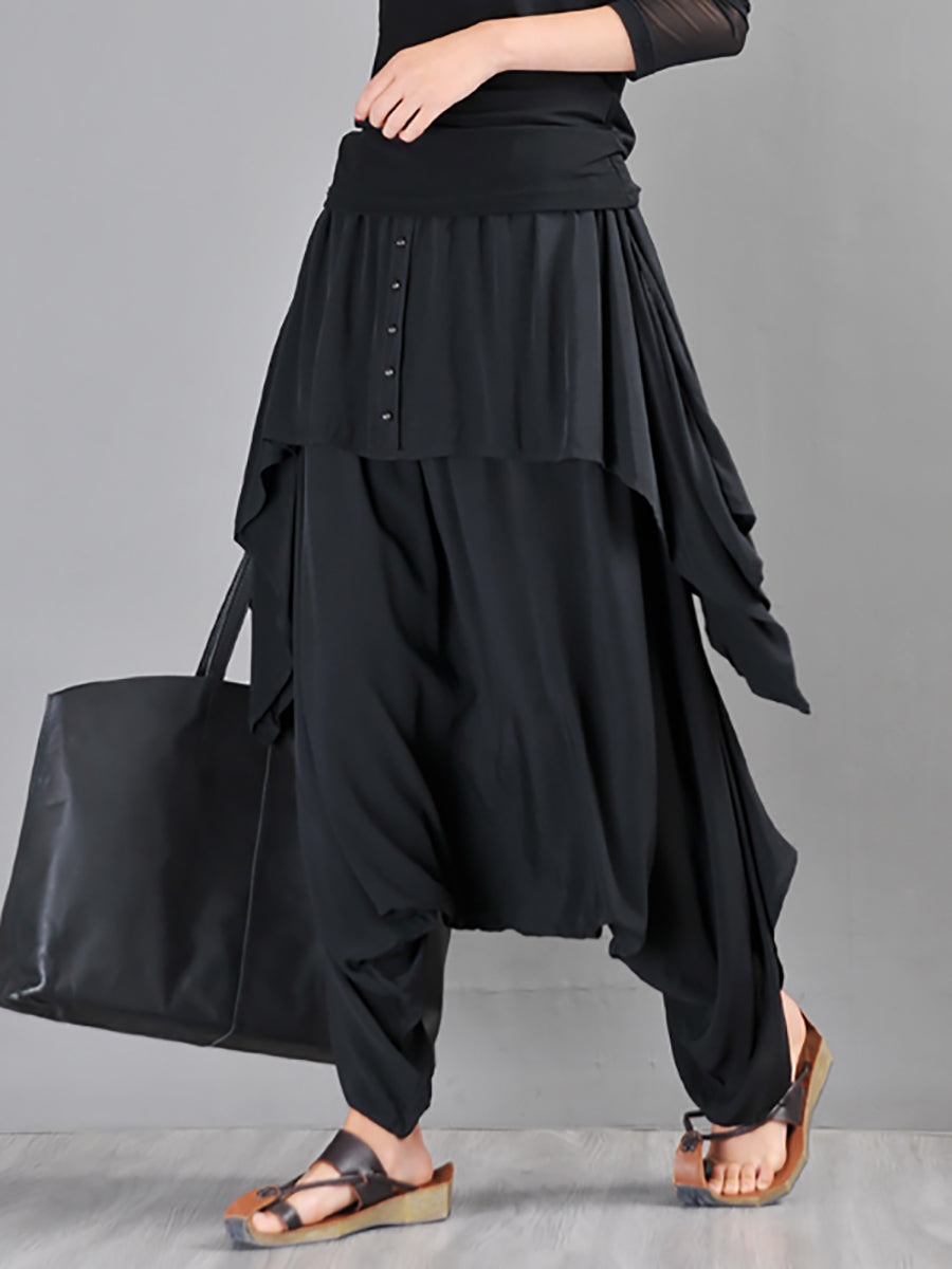 Women Summer Cotton Irregular Skirt-Harem Pants Jumpsuit