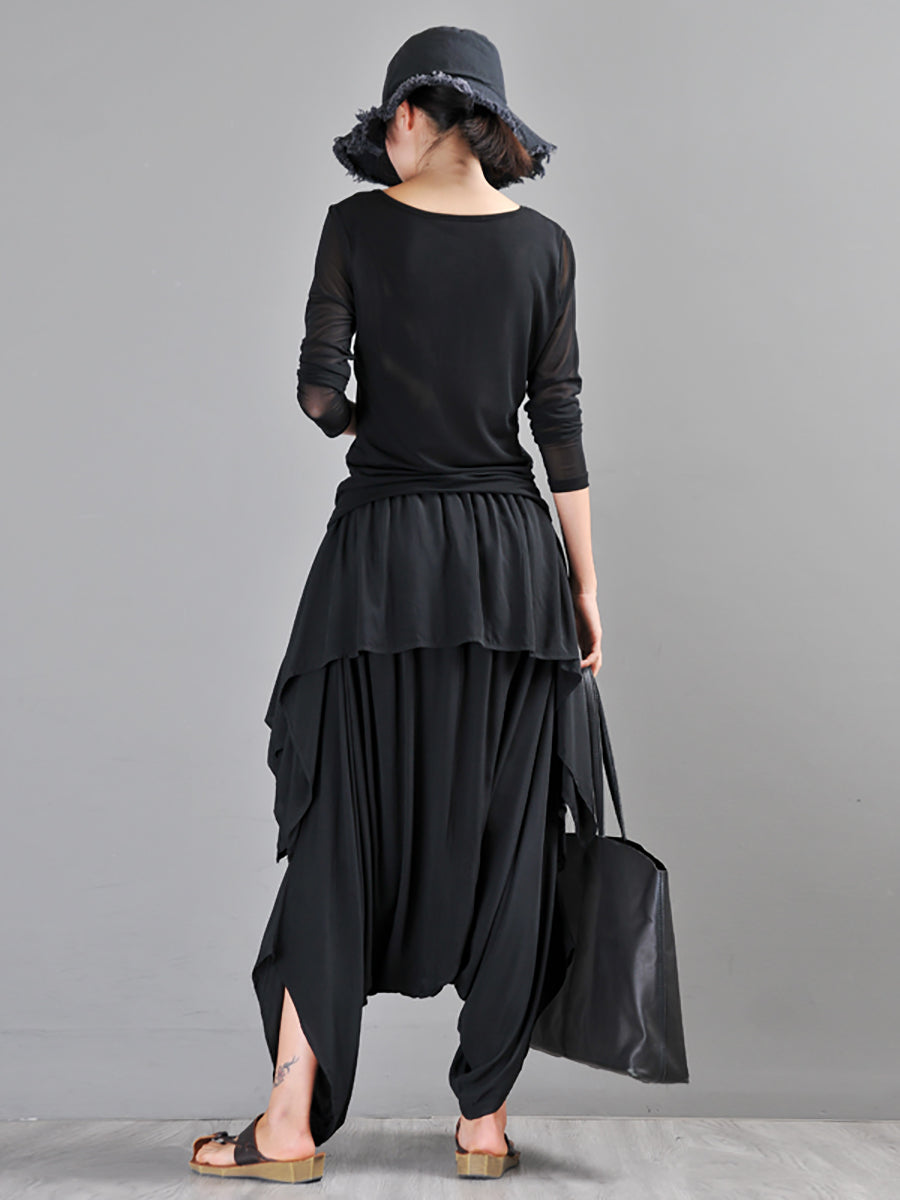 Women Summer Cotton Irregular Skirt-Harem Pants Jumpsuit