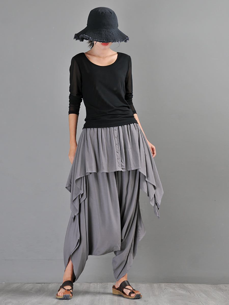 Women Summer Cotton Irregular Skirt-Harem Pants Jumpsuit