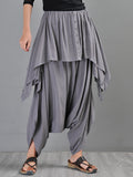 Women Summer Cotton Irregular Skirt-Harem Pants Jumpsuit