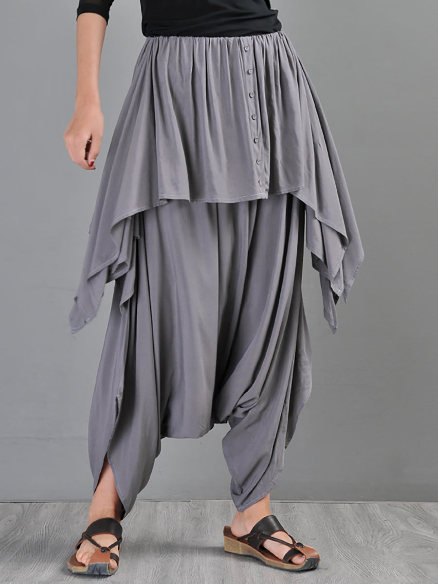 Women Summer Cotton Irregular Skirt-Harem Pants Jumpsuit
