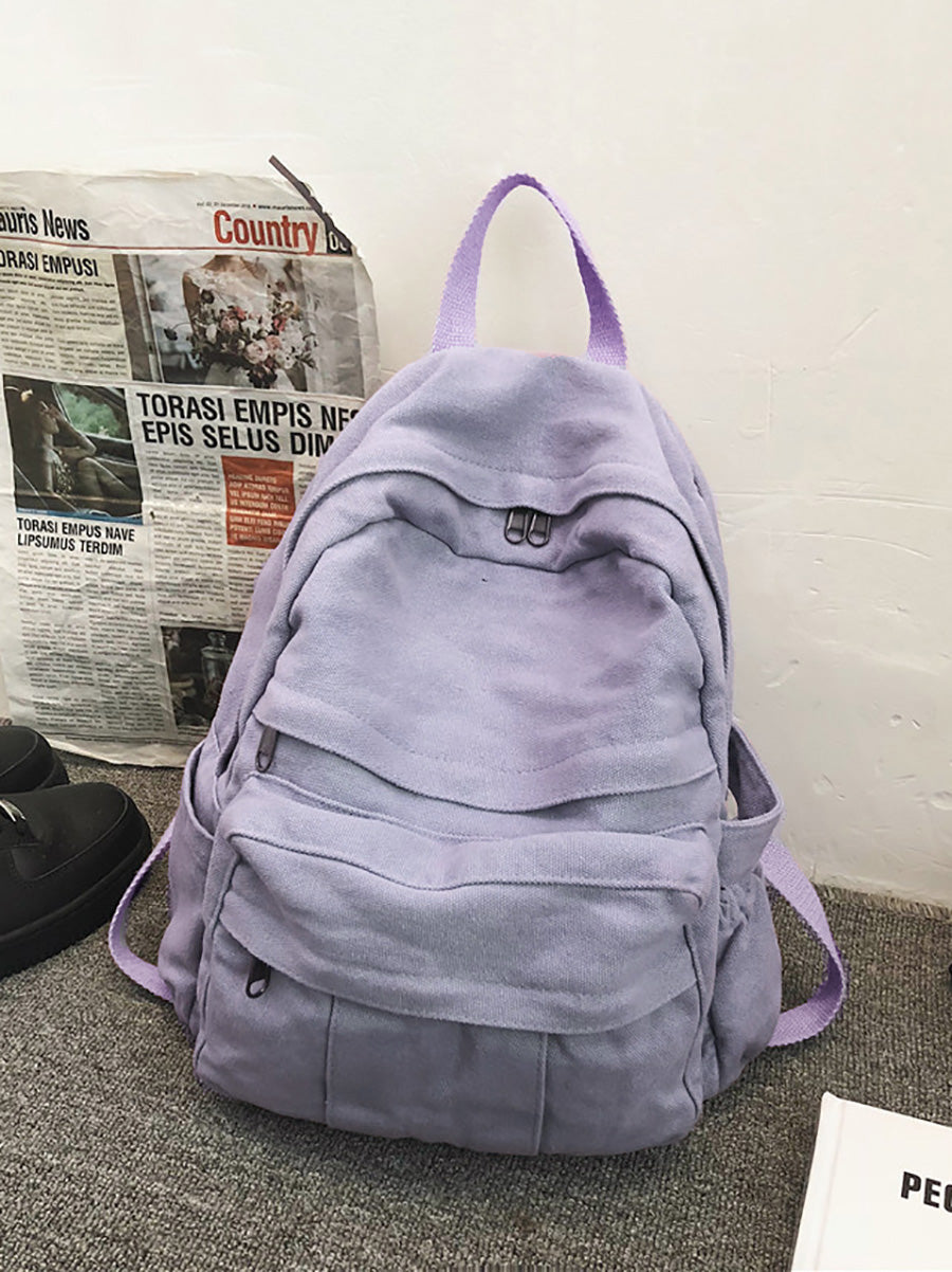 Women Casual Pure Color Canvas Backpack