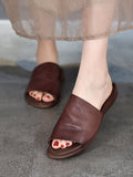 Women Summer Solid Soft Leather Flat Sandals