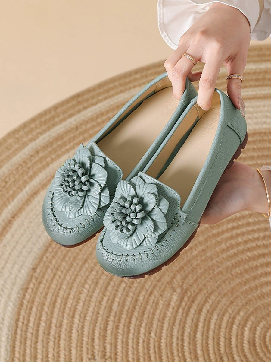 Women Summer Casual Flower Genuine Leather Shoes