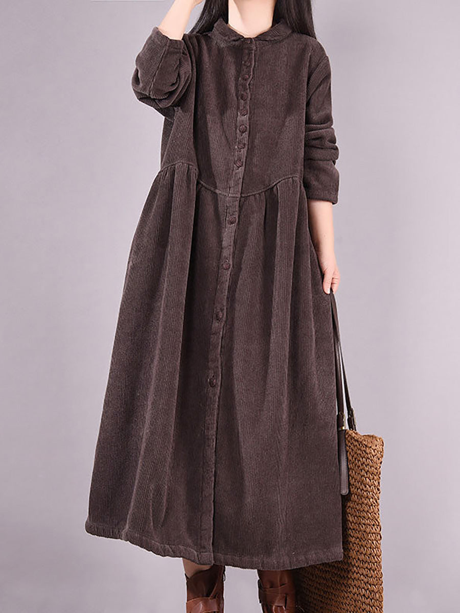 Plus Size Winter Thicken Warm Corduroy Dress Coat