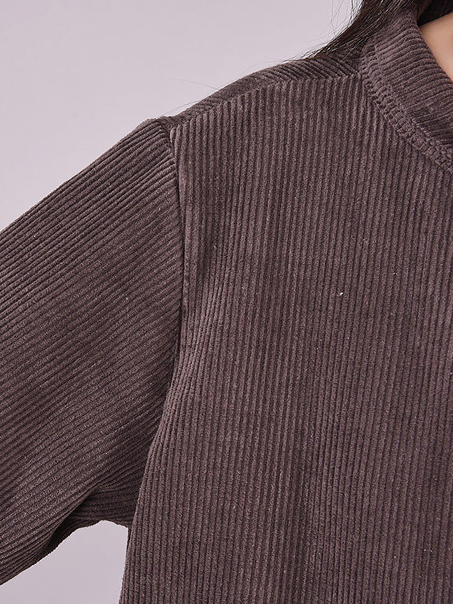 Plus Size Winter Thicken Warm Corduroy Dress Coat