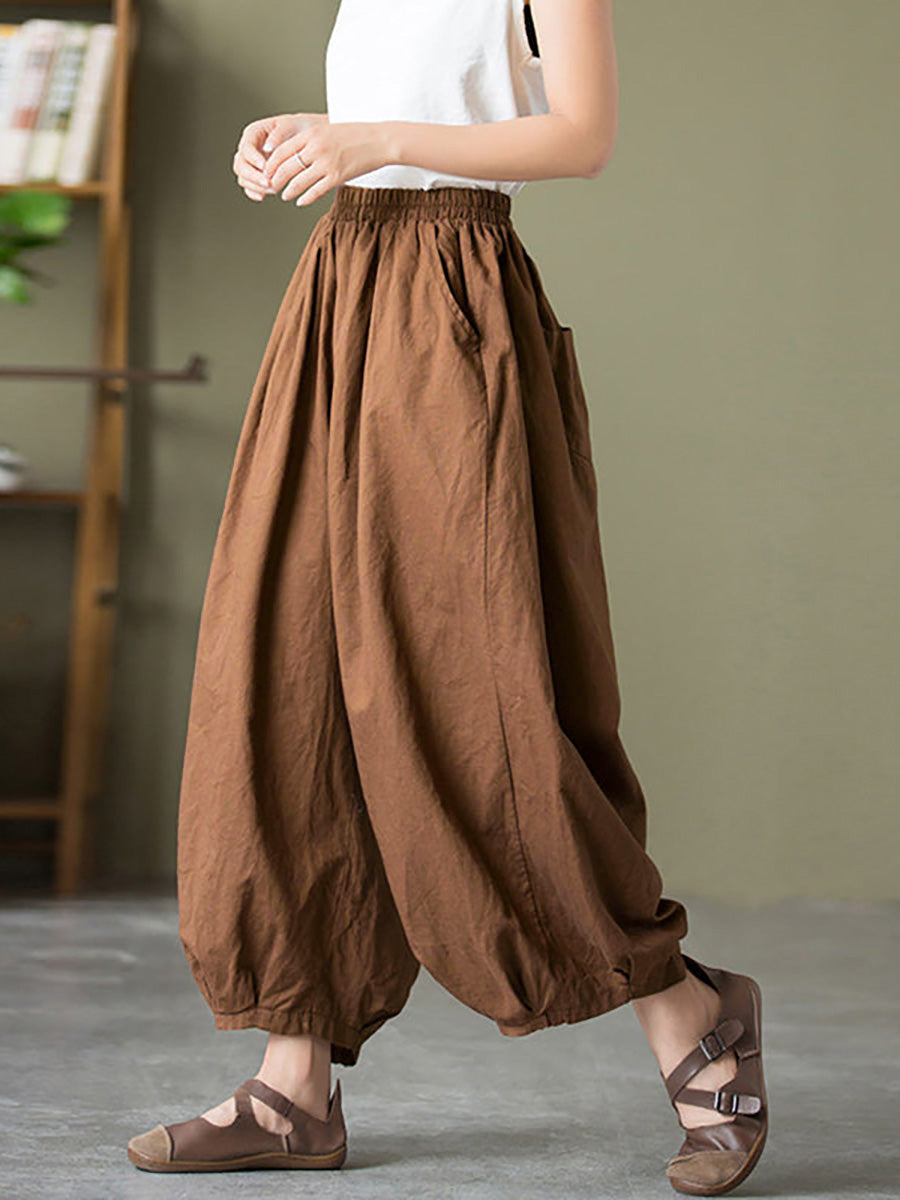 Plus Size  Women Cotton Linen Pocket Casual Lantern Pants