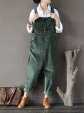 Plus Size Women Solid Color Corduroy Jumpsuits