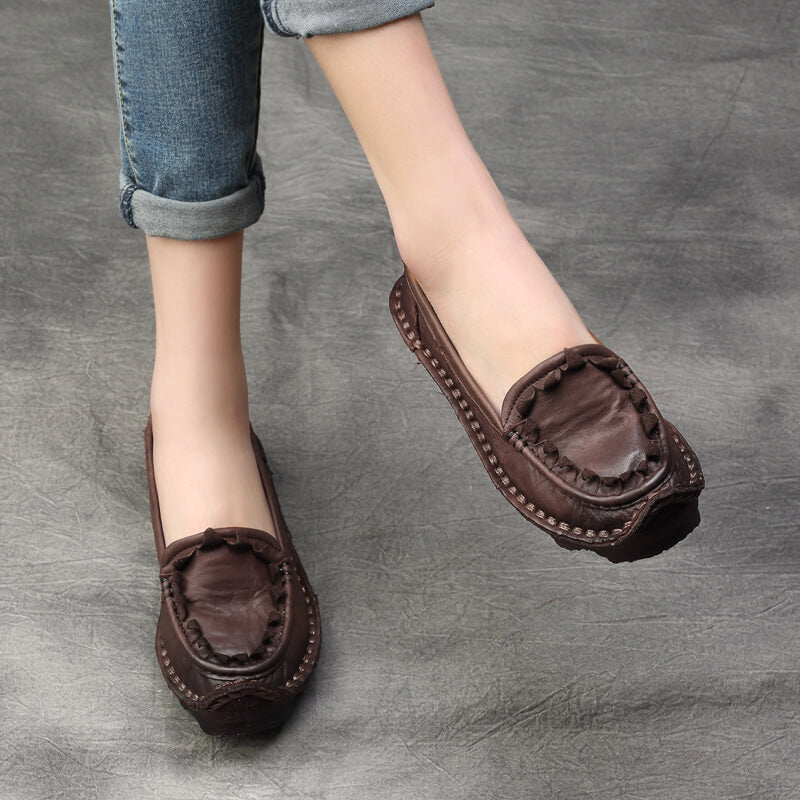 Women Spring Summer Retro Leather Weaving Shoes
